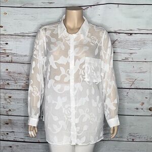 Bloomchic NWT Size 22-24 White Floral Sheer Button Up Blouse Top